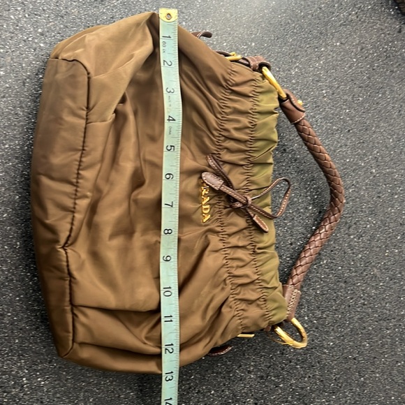 Vintage Prada Nylon Hobo Arm Bag | Olive Green Braided Handle Gold Hardware - Picture 6 of 10